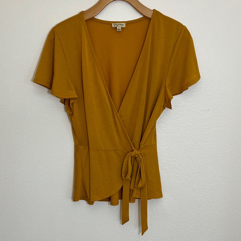 Lily White Mustard Wrap Blouse